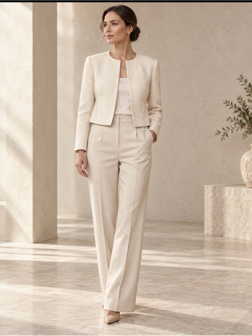 L.K. Bennett London Ivory Textured Cropped Jacket Blazer Size US 4 UK 8